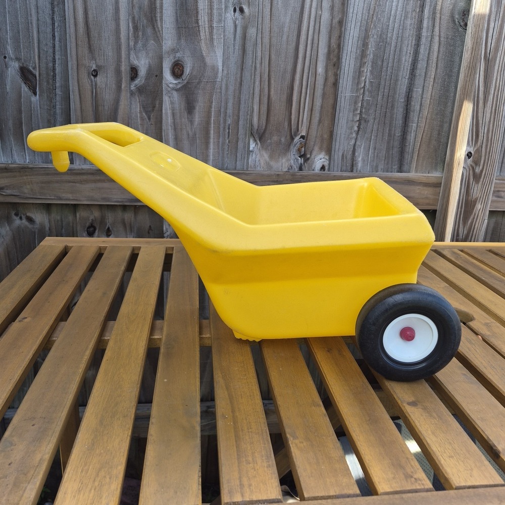 Little Tikes Yellow Trailer Cart Wagon Wheelbarrow Vintage for Green Tractor